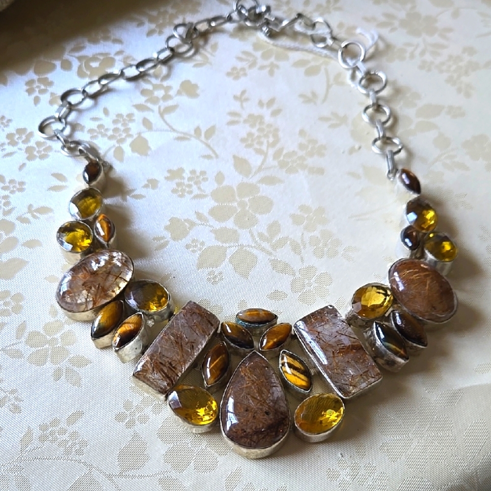 Elegant Silver and Brown Gemstone Necklace